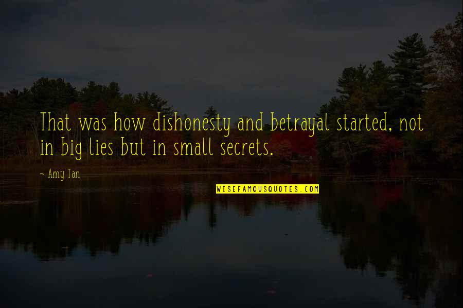 Dishonesty And Lies Quotes By Amy Tan: That was how dishonesty and betrayal started, not