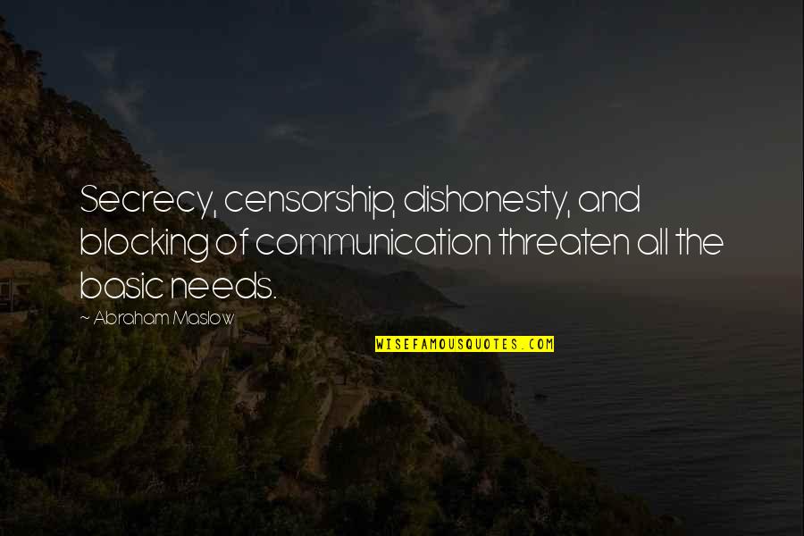 Dishonesty Quotes By Abraham Maslow: Secrecy, censorship, dishonesty, and blocking of communication threaten