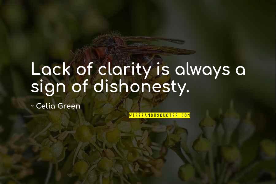 Dishonesty Quotes By Celia Green: Lack of clarity is always a sign of