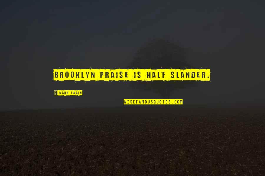 Disincarnate Quotes By Mark Twain: Brooklyn praise is half slander.
