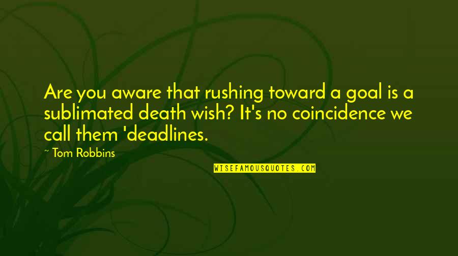 Dismembered Bodies Quotes By Tom Robbins: Are you aware that rushing toward a goal