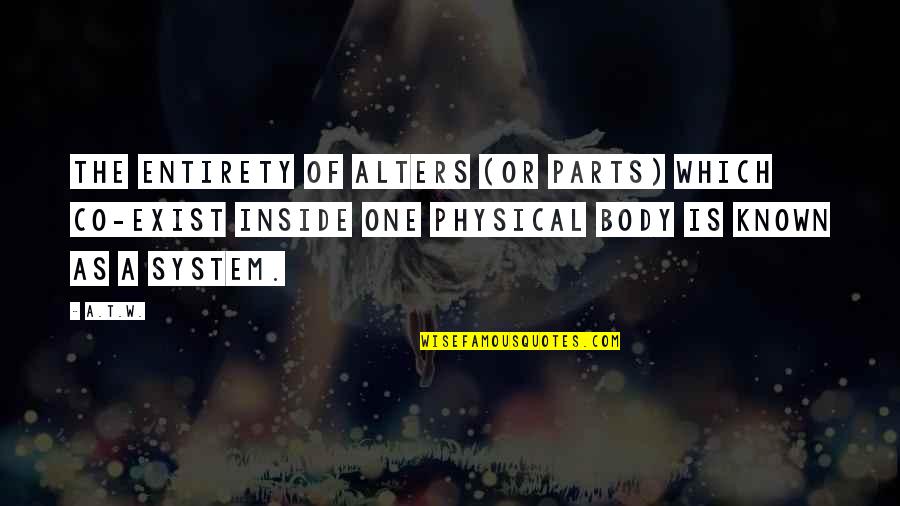 Disorder Which Quotes By A.T.W.: The entirety of alters (or parts) which co-exist Disorder Which Quotes By A.T.W.: The entirety of alters (or parts) which co-exist