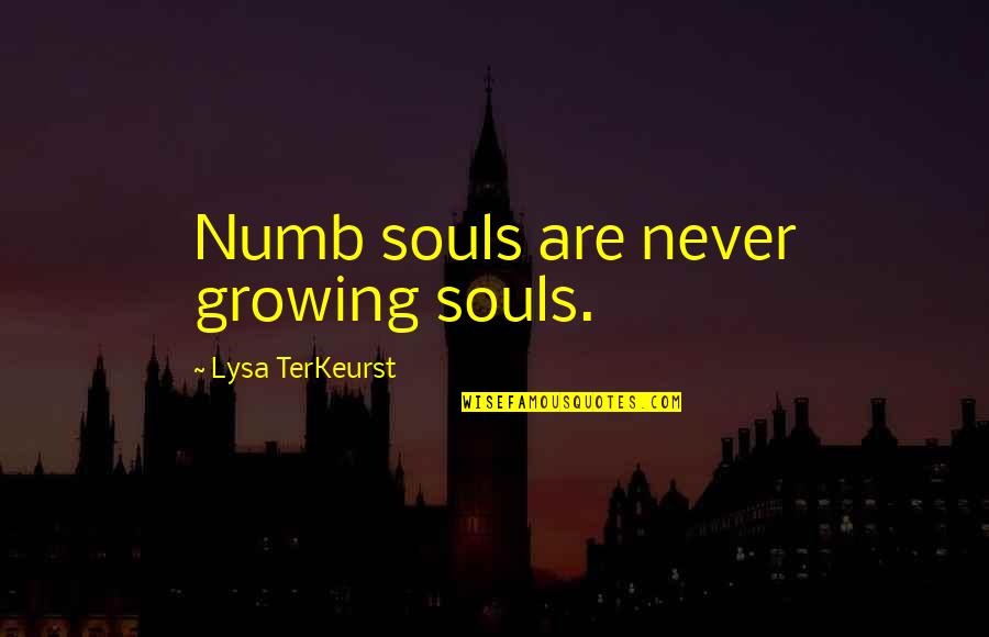 Dispossesed Quotes By Lysa TerKeurst: Numb souls are never growing souls. Dispossesed Quotes By Lysa TerKeurst: Numb souls are never growing souls.