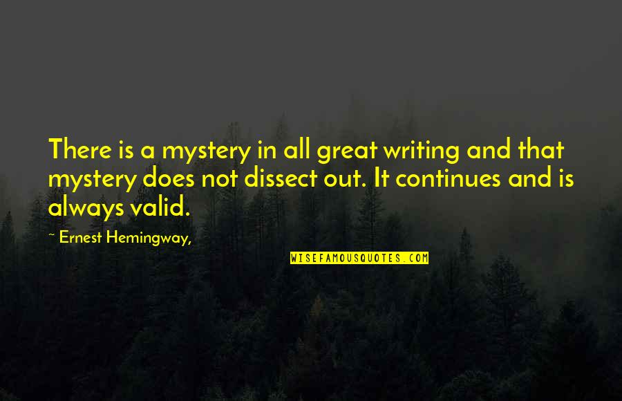 Dissect Quotes By Ernest Hemingway,: There is a mystery in all great writing