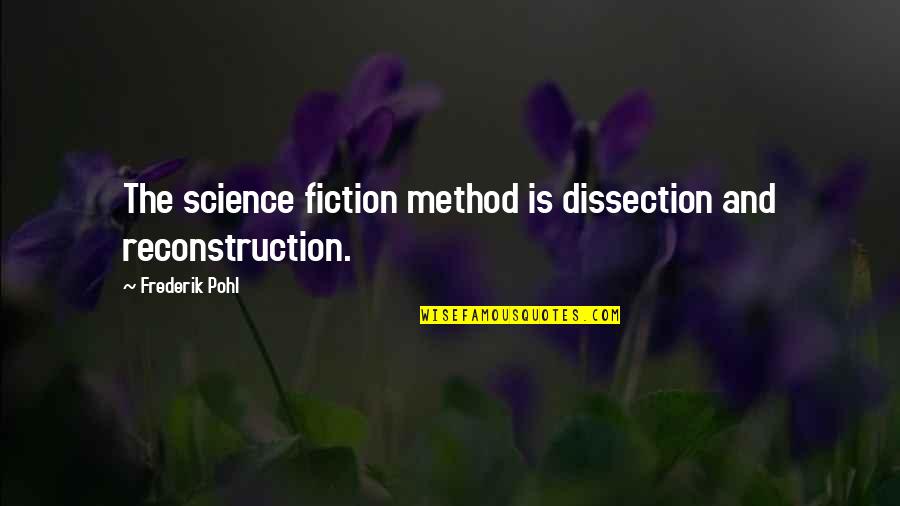 Dissection Quotes By Frederik Pohl: The science fiction method is dissection and reconstruction.