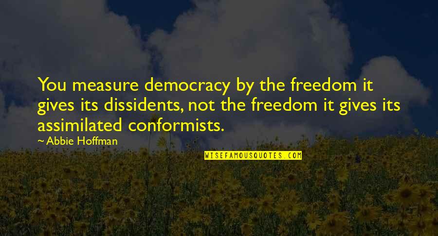 Dissidents Quotes By Abbie Hoffman: You measure democracy by the freedom it gives