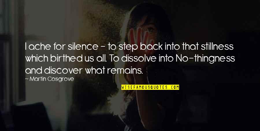 Dissolve Quotes By Martin Cosgrove: I ache for silence - to step back