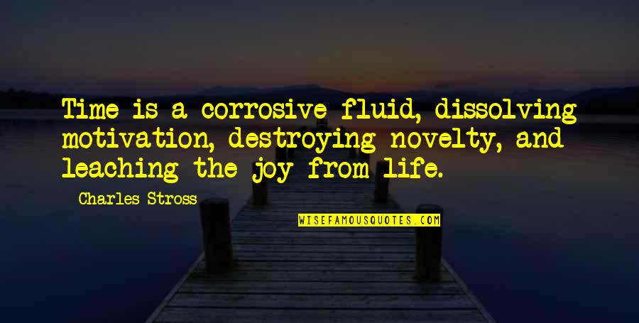 Dissolving Quotes By Charles Stross: Time is a corrosive fluid, dissolving motivation, destroying