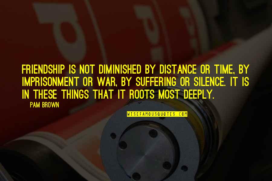 Distance In Friendship Quotes By Pam Brown: Friendship is not diminished by distance or time,