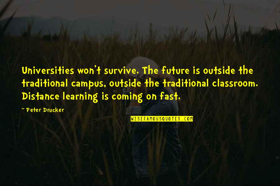 Distance Learning Quotes By Peter Drucker: Universities won't survive. The future is outside the