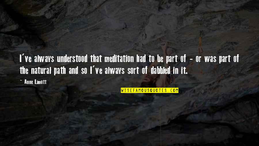 Distance Not Working Quotes By Anne Lamott: I've always understood that meditation had to be