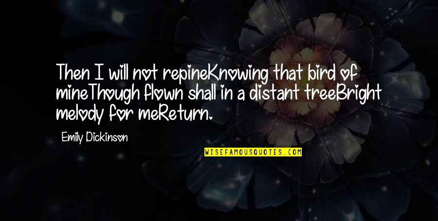Distant Quotes By Emily Dickinson: Then I will not repineKnowing that bird of