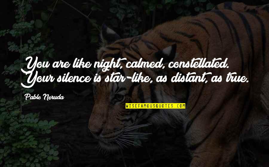 Distant Stars Quotes By Pablo Neruda: You are like night, calmed, constellated. Your silence