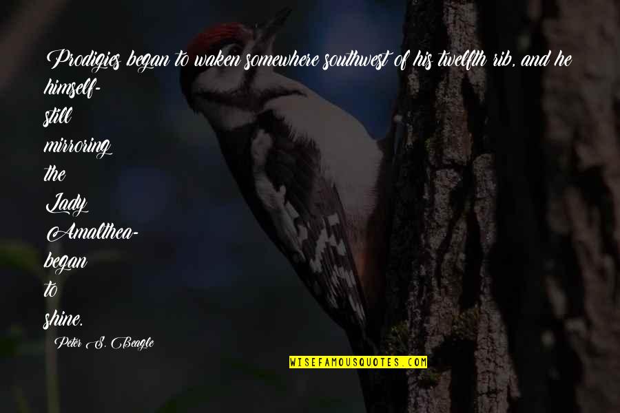 Distinctive Footprints Quotes By Peter S. Beagle: Prodigies began to waken somewhere southwest of his Distinctive Footprints Quotes By Peter S. Beagle: Prodigies began to waken somewhere southwest of his