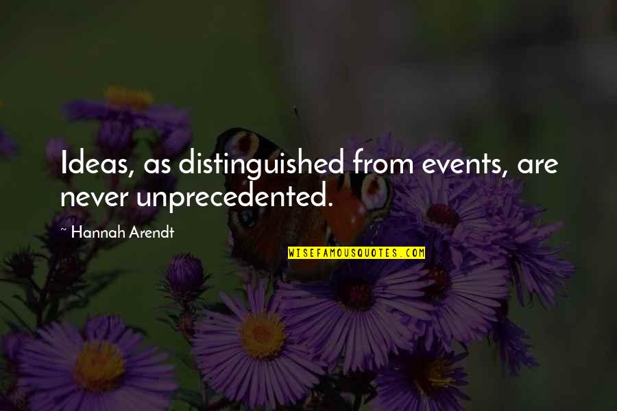 Distinguished Quotes By Hannah Arendt: Ideas, as distinguished from events, are never unprecedented.