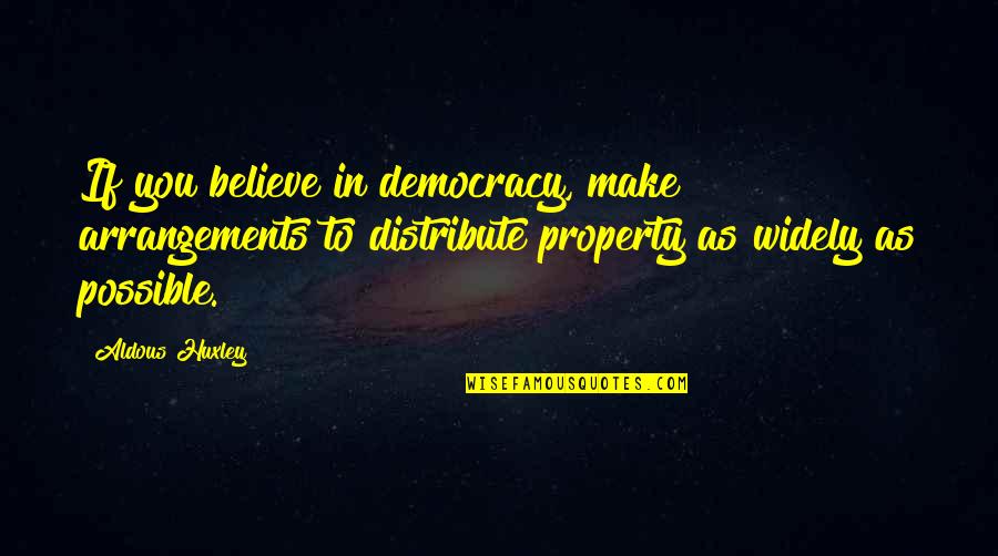 Distribute Quotes By Aldous Huxley: If you believe in democracy, make arrangements to