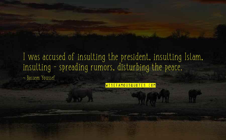 Disturbing The Peace Quotes By Bassem Youssef: I was accused of insulting the president, insulting Disturbing The Peace Quotes By Bassem Youssef: I was accused of insulting the president, insulting