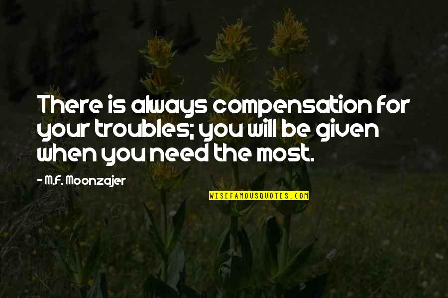 Diva 1981 Quotes By M.F. Moonzajer: There is always compensation for your troubles; you Diva 1981 Quotes By M.F. Moonzajer: There is always compensation for your troubles; you