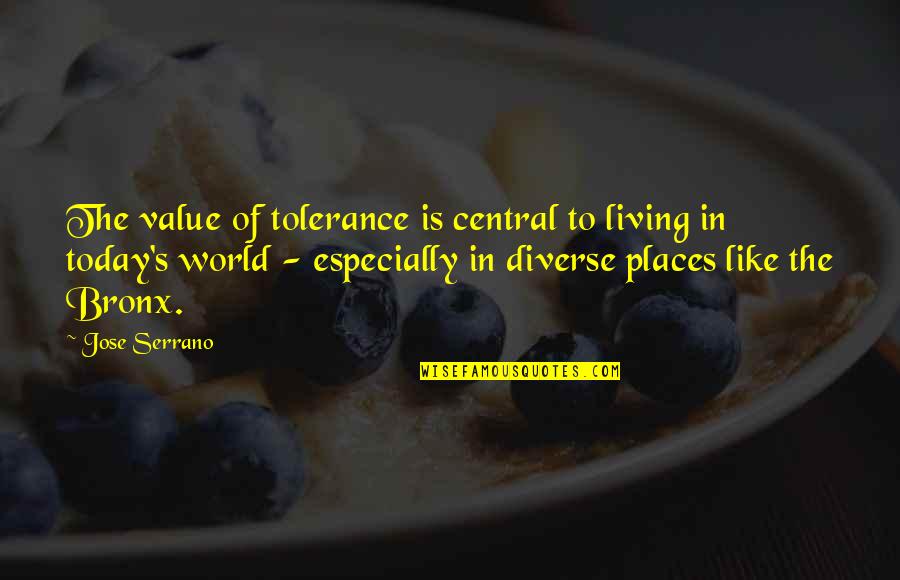 Diverse Quotes By Jose Serrano: The value of tolerance is central to living