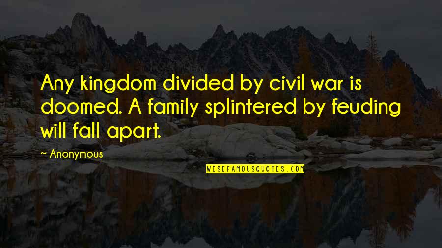 Divided We Fall Quotes By Anonymous: Any kingdom divided by civil war is doomed.