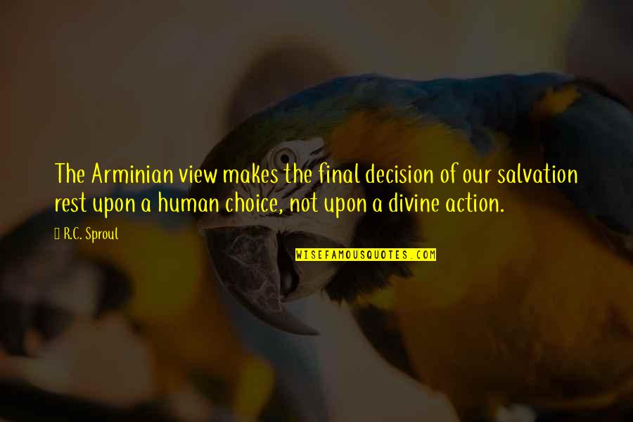 Divine By Choice Quotes By R.C. Sproul: The Arminian view makes the final decision of