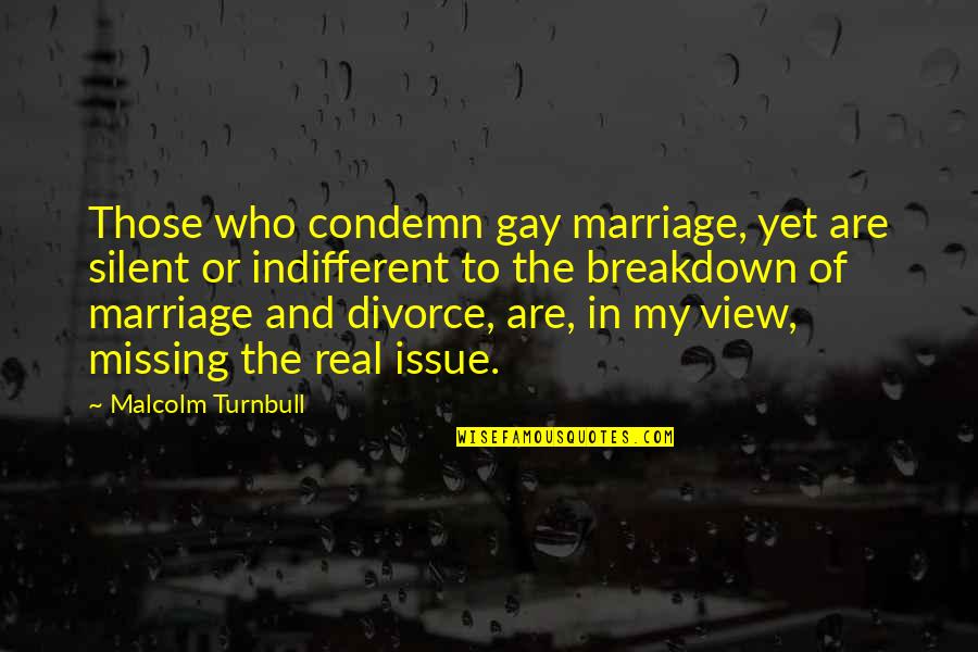 Divorce And Marriage Quotes By Malcolm Turnbull: Those who condemn gay marriage, yet are silent
