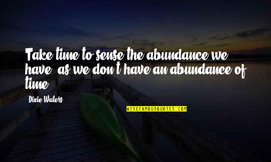 Dixie Waters Quotes By Dixie Waters: Take time to sense the abundance we have,