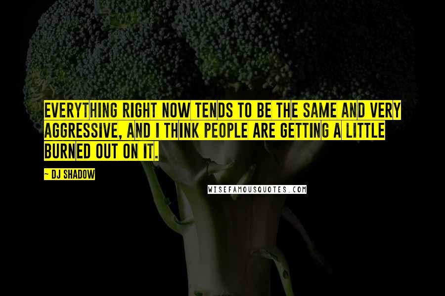 DJ Shadow quotes: Everything right now tends to be the same and very aggressive, and I think people are getting a little burned out on it.