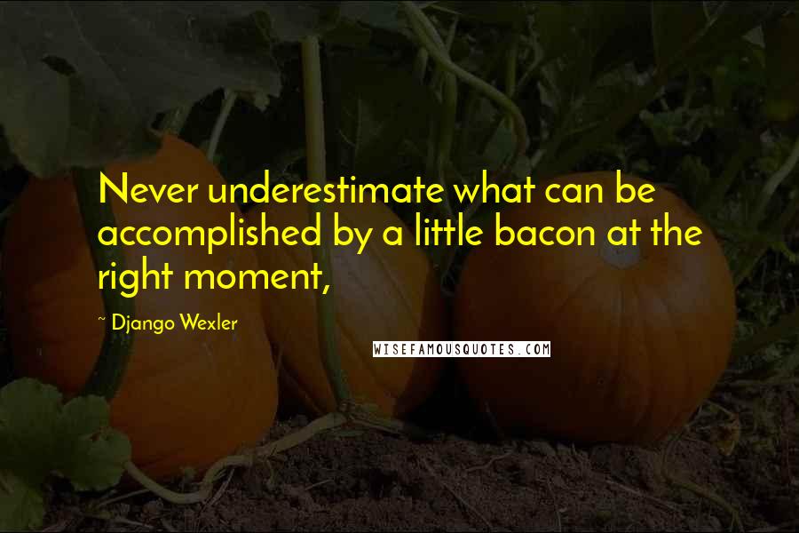 Django Wexler quotes: Never underestimate what can be accomplished by a little bacon at the right moment,