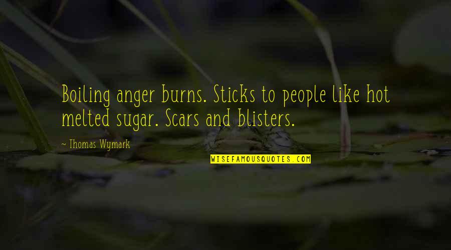 Djinni Quotes By Thomas Wymark: Boiling anger burns. Sticks to people like hot