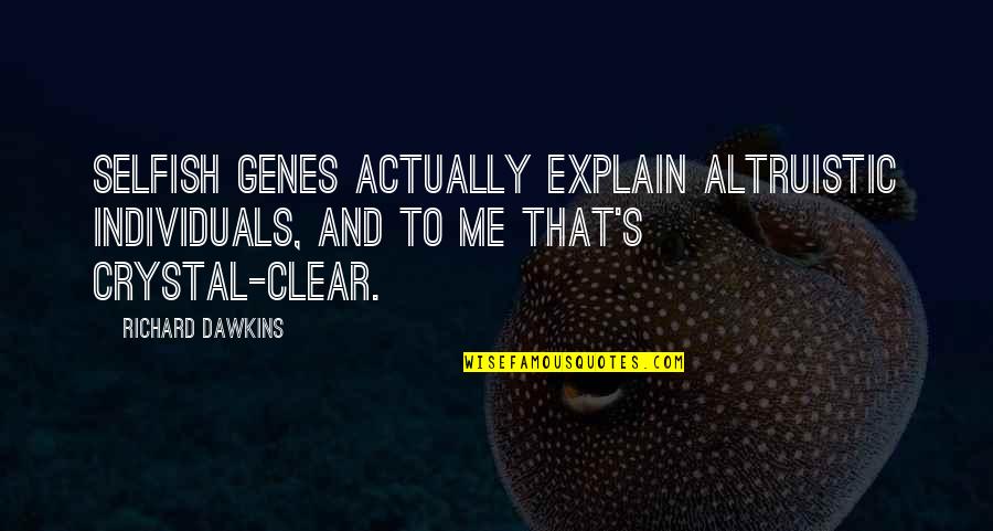 Djurdjevi Quotes By Richard Dawkins: Selfish genes actually explain altruistic individuals, and to Djurdjevi Quotes By Richard Dawkins: Selfish genes actually explain altruistic individuals, and to