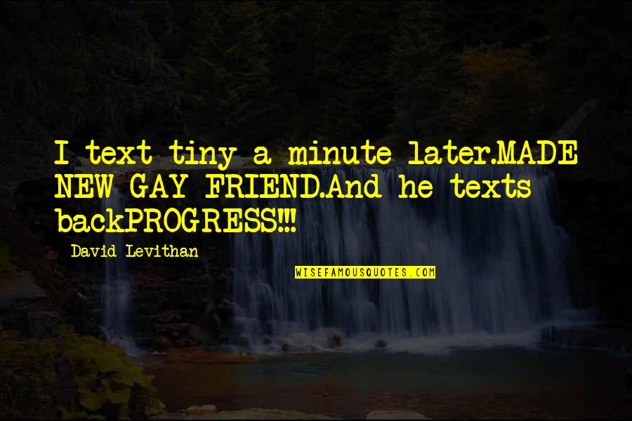 Djurdjica Scepanovic Quotes By David Levithan: I text tiny a minute later.MADE NEW GAY