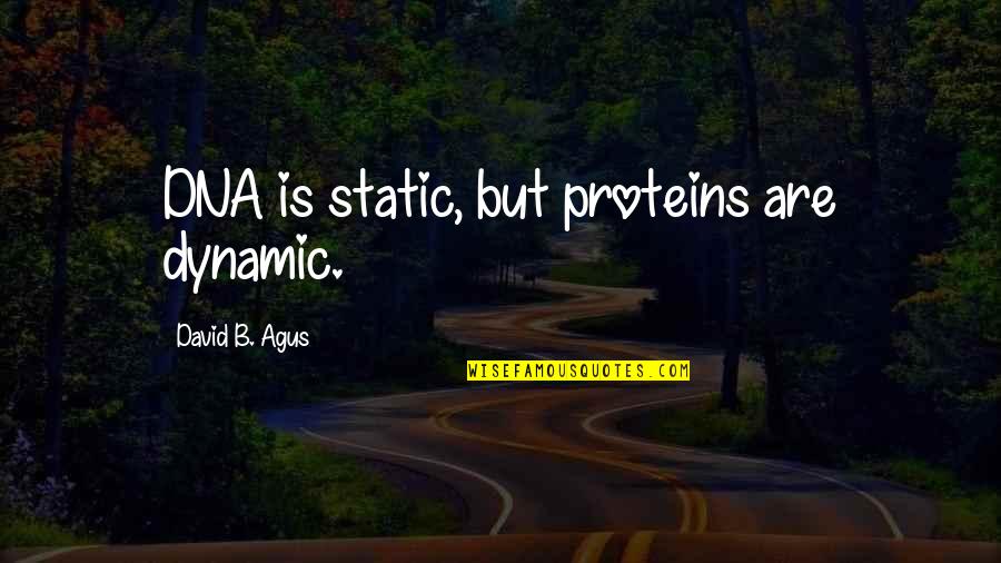 Dna Best Quotes By David B. Agus: DNA is static, but proteins are dynamic. Dna Best Quotes By David B. Agus: DNA is static, but proteins are dynamic.