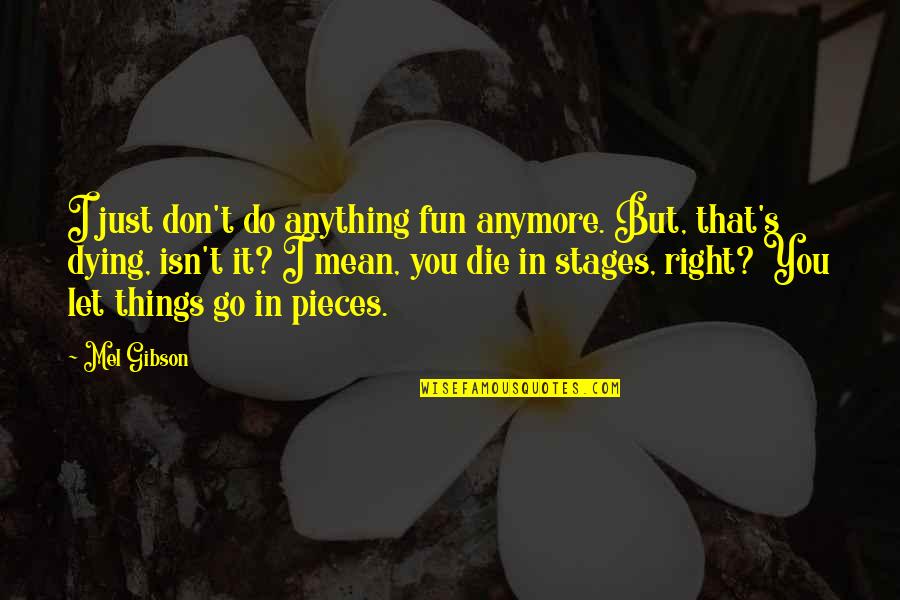 Do Anything Right Quotes By Mel Gibson: I just don't do anything fun anymore. But,