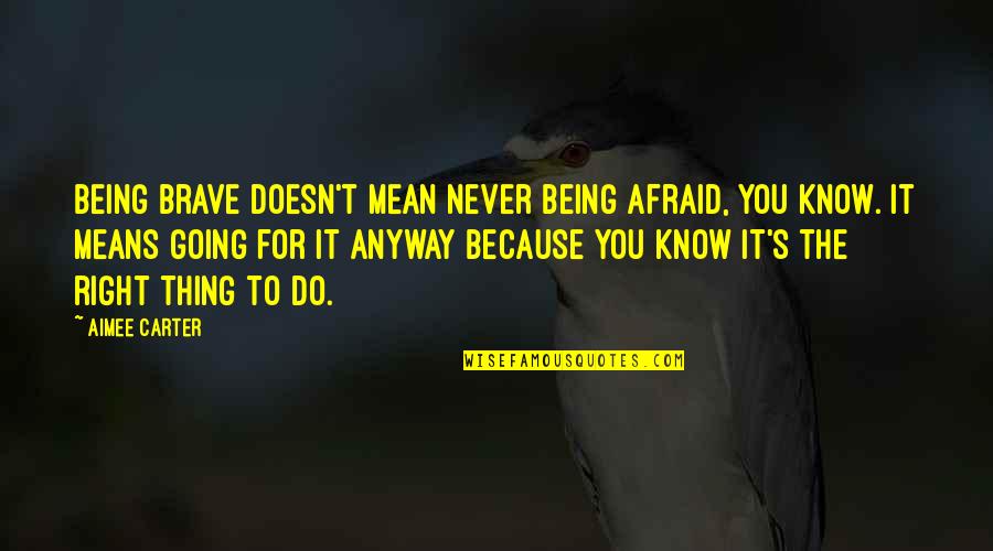 Do It Anyway Quotes By Aimee Carter: Being brave doesn't mean never being afraid, you