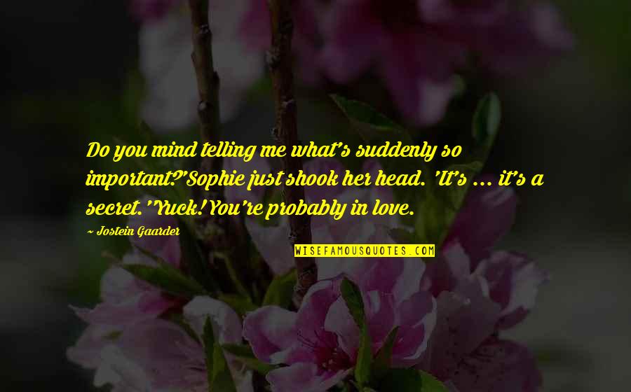Do You Love Her Quotes By Jostein Gaarder: Do you mind telling me what's suddenly so