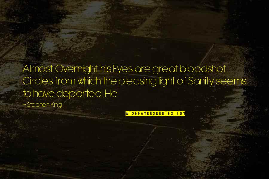 Doc Platter Quotes By Stephen King: Almost Overnight, his Eyes are great bloodshot Circles Doc Platter Quotes By Stephen King: Almost Overnight, his Eyes are great bloodshot Circles