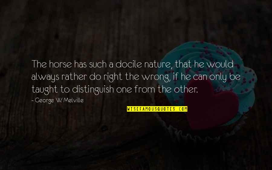 Docile Quotes By George W. Melville: The horse has such a docile nature, that Docile Quotes By George W. Melville: The horse has such a docile nature, that