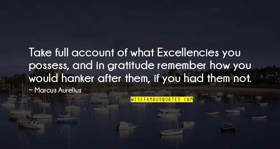 Dockens Kennels Quotes By Marcus Aurelius: Take full account of what Excellencies you possess, Dockens Kennels Quotes By Marcus Aurelius: Take full account of what Excellencies you possess,