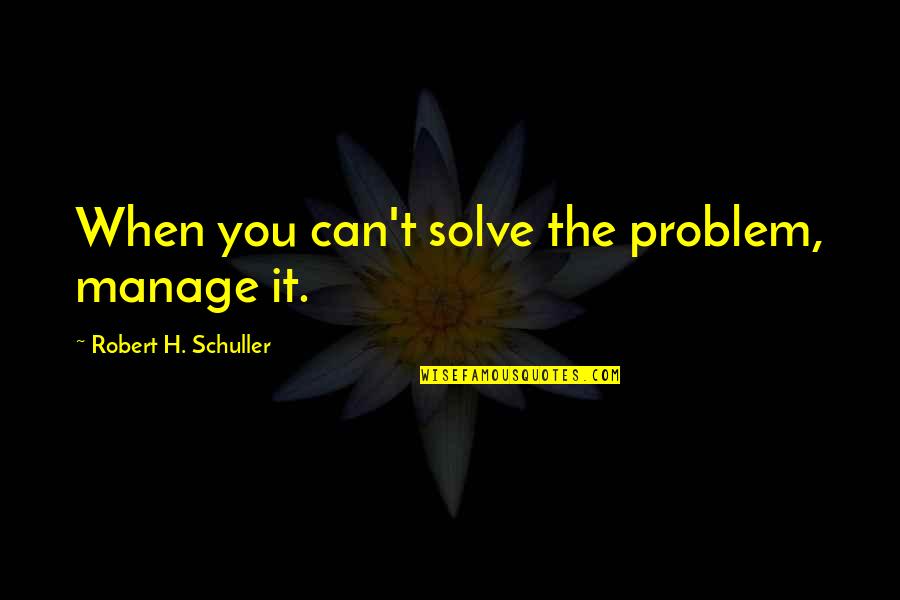 Doctorwho Kindess Quotes By Robert H. Schuller: When you can't solve the problem, manage it.