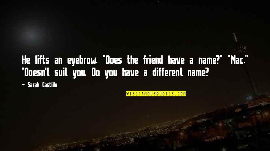 Does Name Quotes By Sarah Castille: He lifts an eyebrow. "Does the friend have