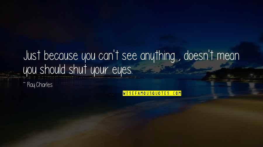 Doesn't Mean Anything Quotes By Ray Charles: Just because you can't see anything , doesn't
