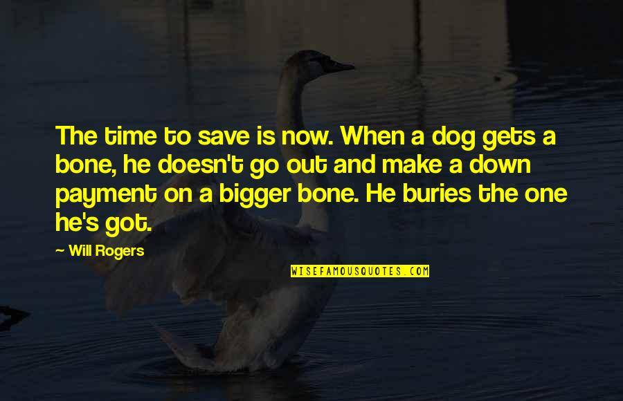 Dog And Bone Quotes By Will Rogers: The time to save is now. When a