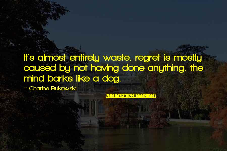 Dog Barks Quotes By Charles Bukowski: It's almost entirely waste. regret is mostly caused