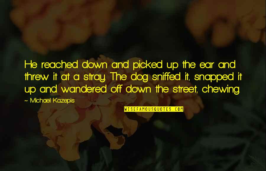 Dog Chewing Quotes By Michael Kazepis: He reached down and picked up the ear