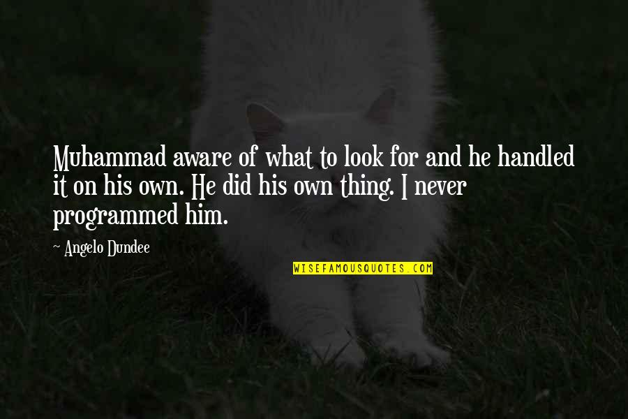 Dog Digging Quotes By Angelo Dundee: Muhammad aware of what to look for and Dog Digging Quotes By Angelo Dundee: Muhammad aware of what to look for and