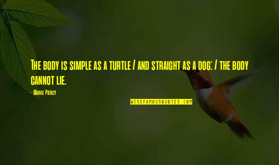 Dog Is Quotes By Marge Piercy: The body is simple as a turtle /