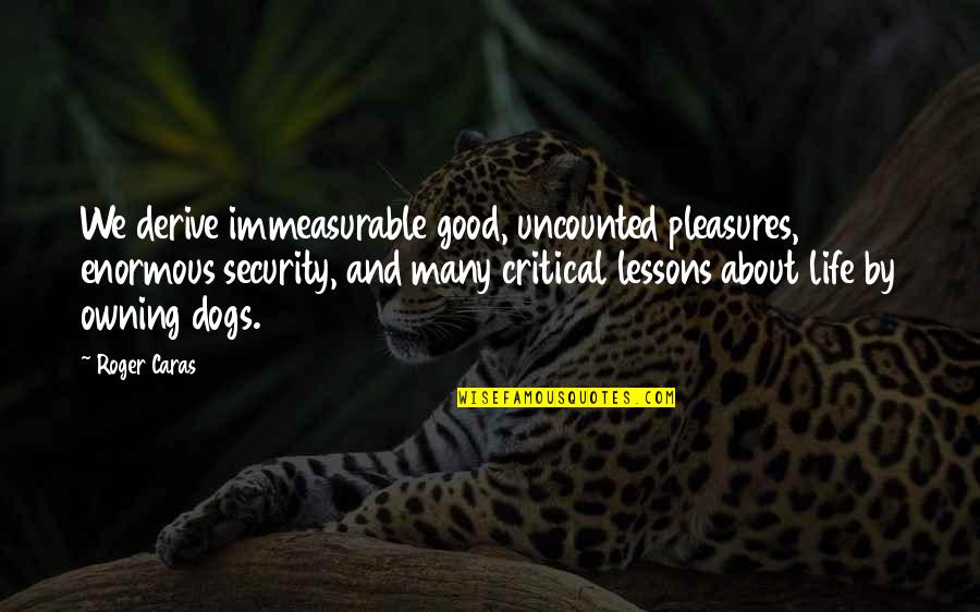 Dog Owning Quotes By Roger Caras: We derive immeasurable good, uncounted pleasures, enormous security,