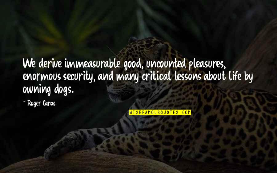 Dog Owning Quotes By Roger Caras: We derive immeasurable good, uncounted pleasures, enormous security, Dog Owning Quotes By Roger Caras: We derive immeasurable good, uncounted pleasures, enormous security,