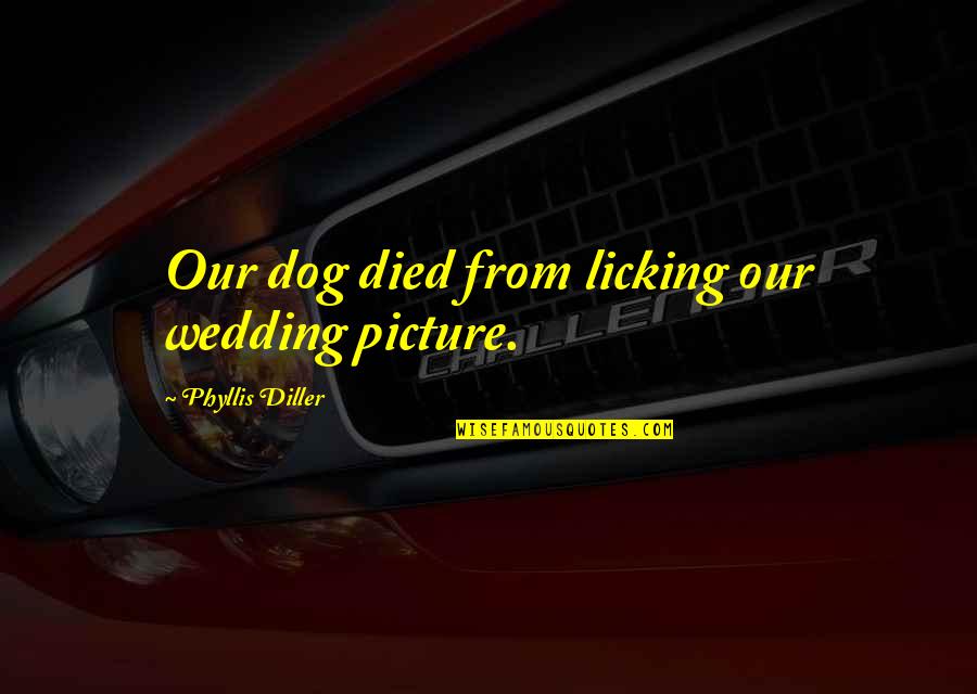 Dog That Died Quotes By Phyllis Diller: Our dog died from licking our wedding picture.